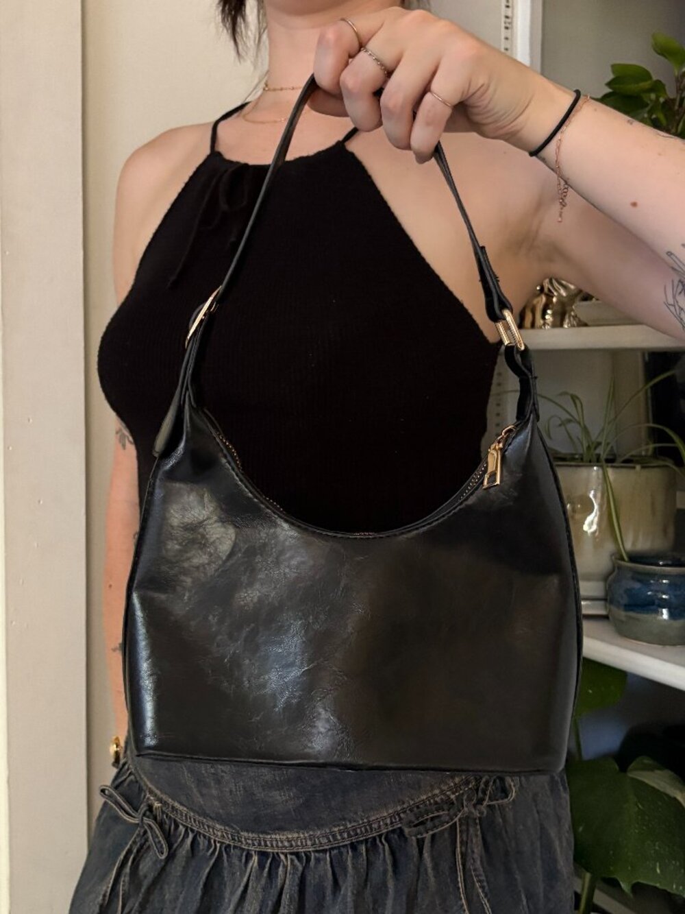 Princess Polly Black Faux-Leather Shoulder Bag - NWOT